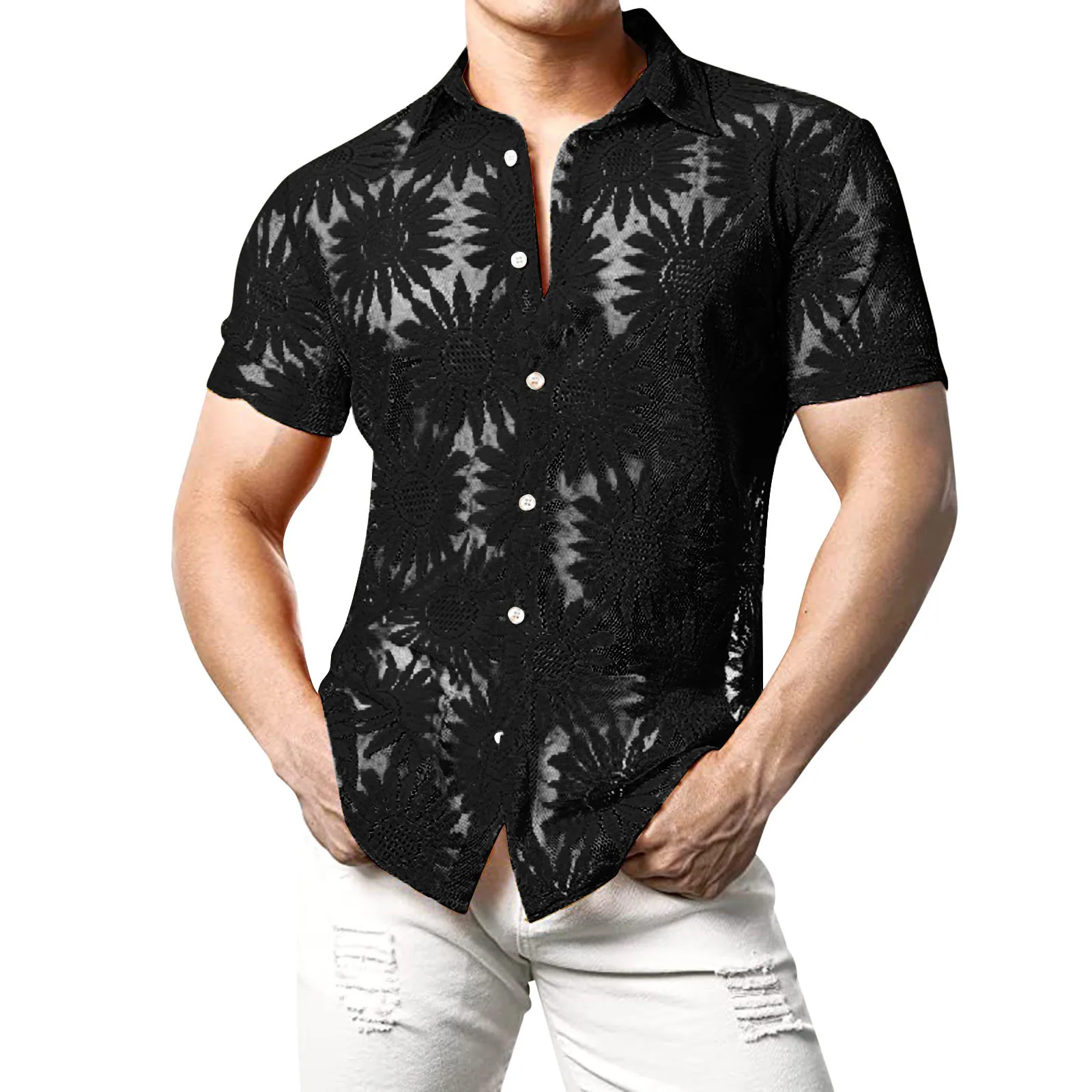 Mens Fishnet Shirts See Through Flower Lace Button Short Sleeve Shirt Top Shirts Hollow Out Punk Gothic Nightclub Prom Shirts
Mens Fishnet Shirts See Through Flower Lace Button Short Sleeve Shirt Top Shirts Hollow Out Punk Gothic Nightclub Prom Shirts