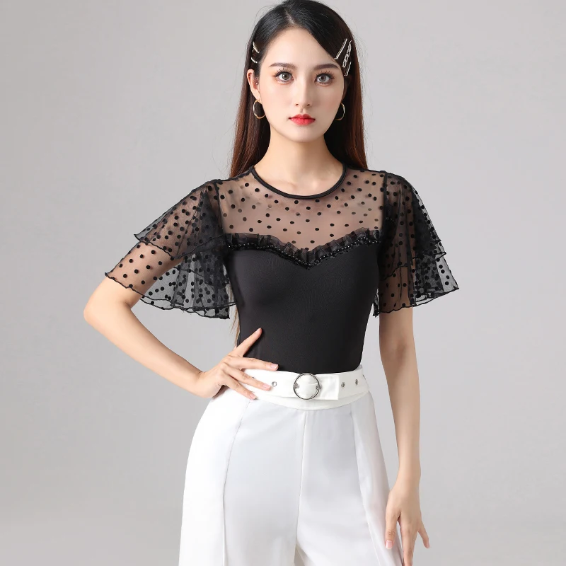 Modern Standard Dance Tops Female New Summer Latin Dance Practice Lace Shirt Samba Dancing One-Piece Tango Jumpsuit DQL7263
Modern Standard Dance Tops Female New Summer Latin Dance Practice Lace Shirt Samba Dancing One-Piece Tango Jumpsuit DQL7263