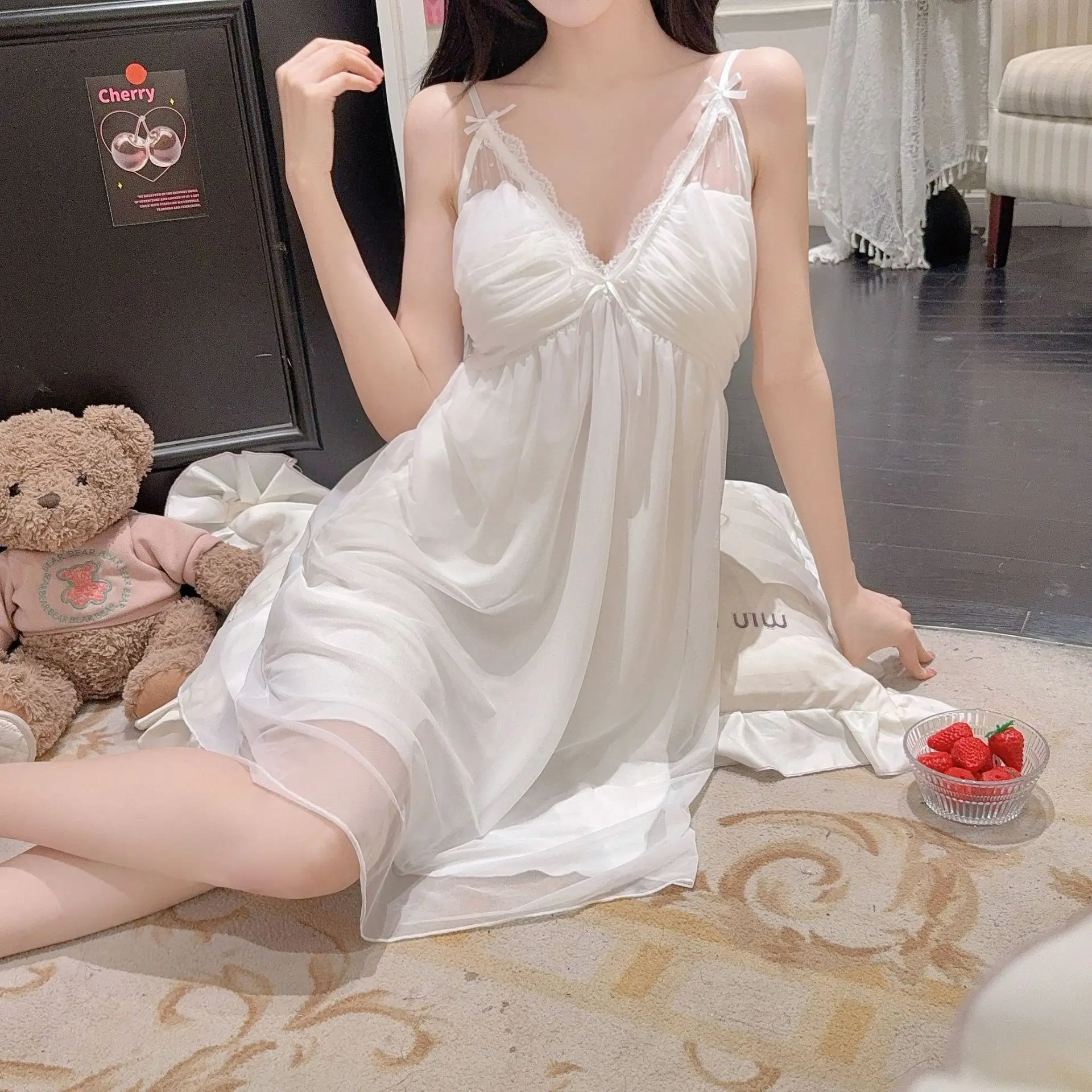 Sultry French Sheer Mesh Chemise Women Sweet Pure Desire Sleep Dress Push Up Built-in Bra Lace Nightgown
Sultry French Sheer Mesh Chemise Women Sweet Pure Desire Sleep Dress Push Up Built-in Bra Lace Nightgown