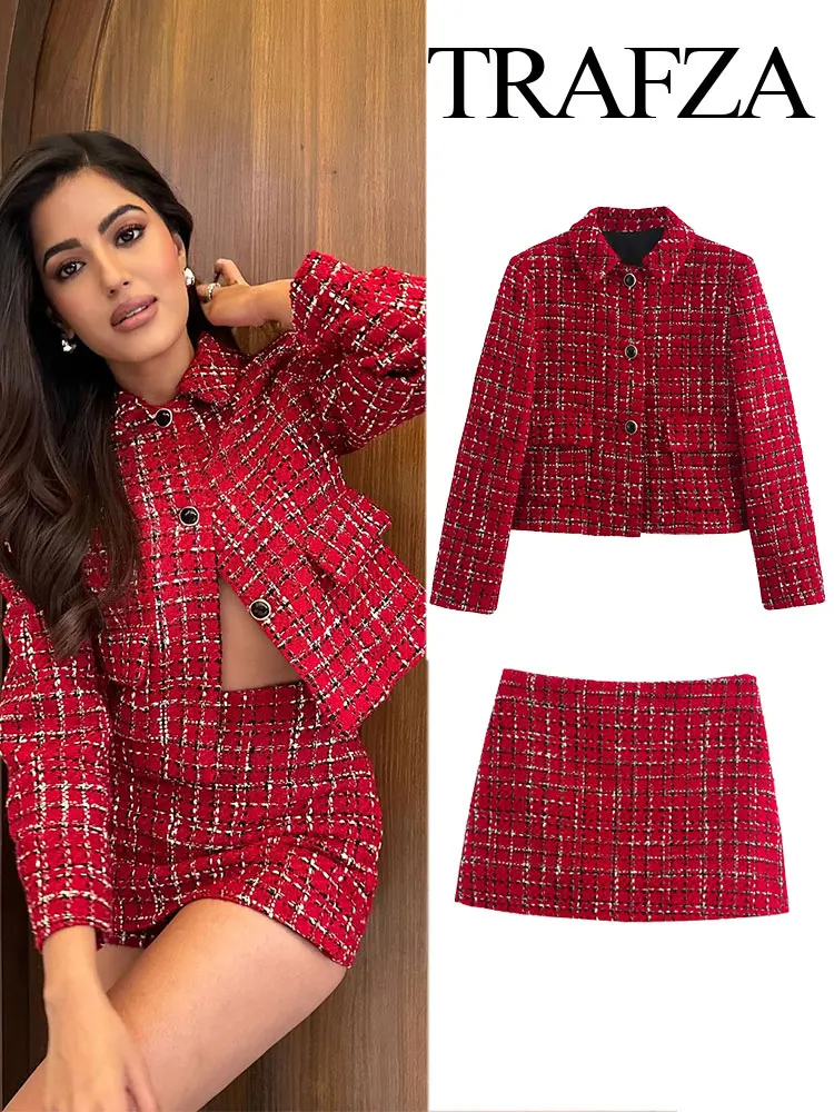 TRAFZA Women's 2-piece Retro Red Single-breasted Pocket Jacket, Small Fragrant Jacket+High-waisted Zippered Culottes Street Wear
TRAFZA Women's 2-piece Retro Red Single-breasted Pocket Jacket, Small Fragrant Jacket+High-waisted Zippered Culottes Street Wear