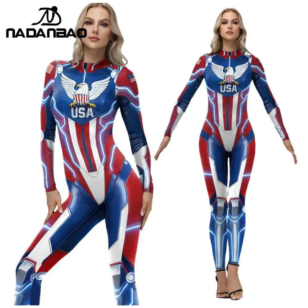 Женский комбинезон Nadanbao с 3D-принтом флага США и орла, костюм для косплея на День независимости, эластичный облегающий боди с длинными рукавами, сексуальный комбинезон
Женский комбинезон Nadanbao с 3D-принтом флага США и орла, костюм для косплея на День независимости, эластичный облегающий боди с длинными рукавами, сексуальный комбинезон