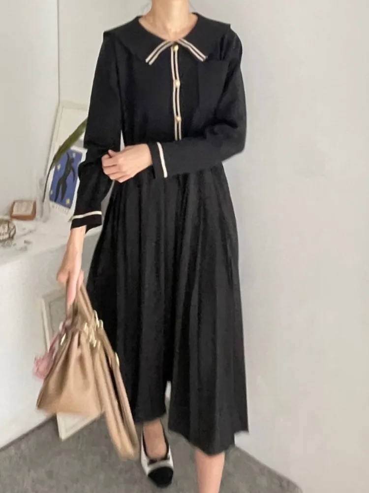 Chic Naval Collar Knitted Dr with Dstring Waist kets Splice Women's Long Skirt Sweet Pleated Casual Faion Dr
Chic Naval Collar Knitted Dr with Dstring Waist kets Splice Women's Long Skirt Sweet Pleated Casual Faion Dr