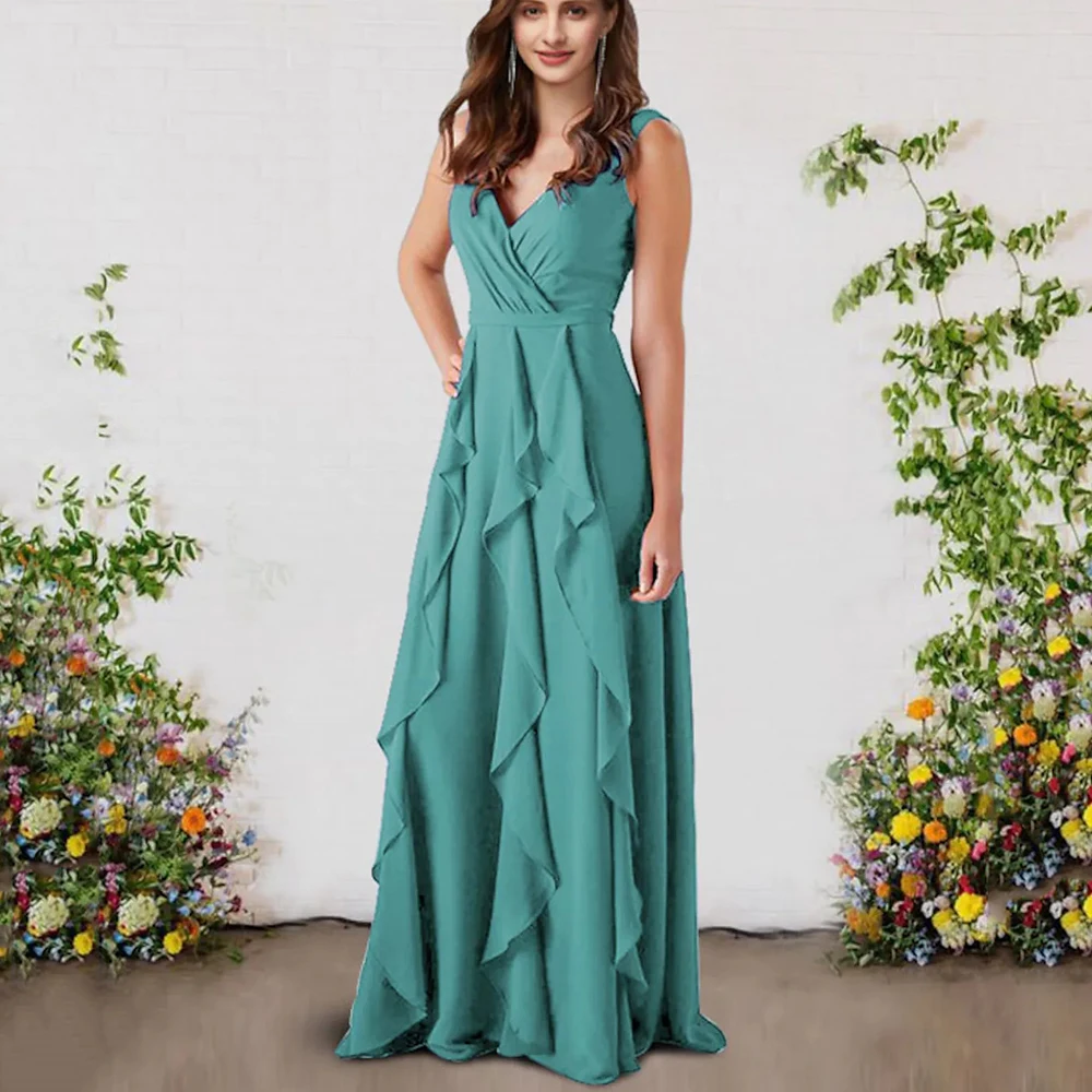 2022 Luxury Gowns Bridesmaid Dress V Neck Sleeveless Elegant Floor Length Chiffon with Ruffles vestidos de fiesta para bodas
2022 Luxury Gowns Bridesmaid Dress V Neck Sleeveless Elegant Floor Length Chiffon with Ruffles vestidos de fiesta para bodas