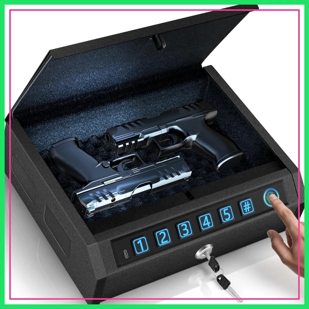 Biometric Handgun Safe, Quick Access with Fingerprint, PIN & Key, LED Light, Steel Cable
Biometric Handgun Safe, Quick Access with Fingerprint, PIN & Key, LED Light, Steel Cable