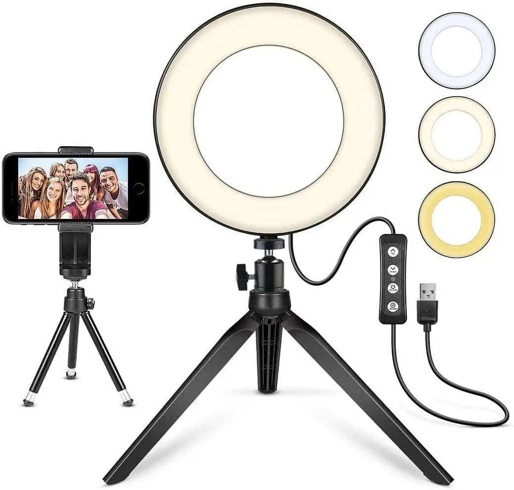 6" LED Ring Light with Tripod Stand for Video, Makeup, and Desk Use - 3 Modes, 11 Brightness Levels
6" LED Ring Light with Tripod Stand for Video, Makeup, and Desk Use - 3 Modes, 11 Brightness Levels