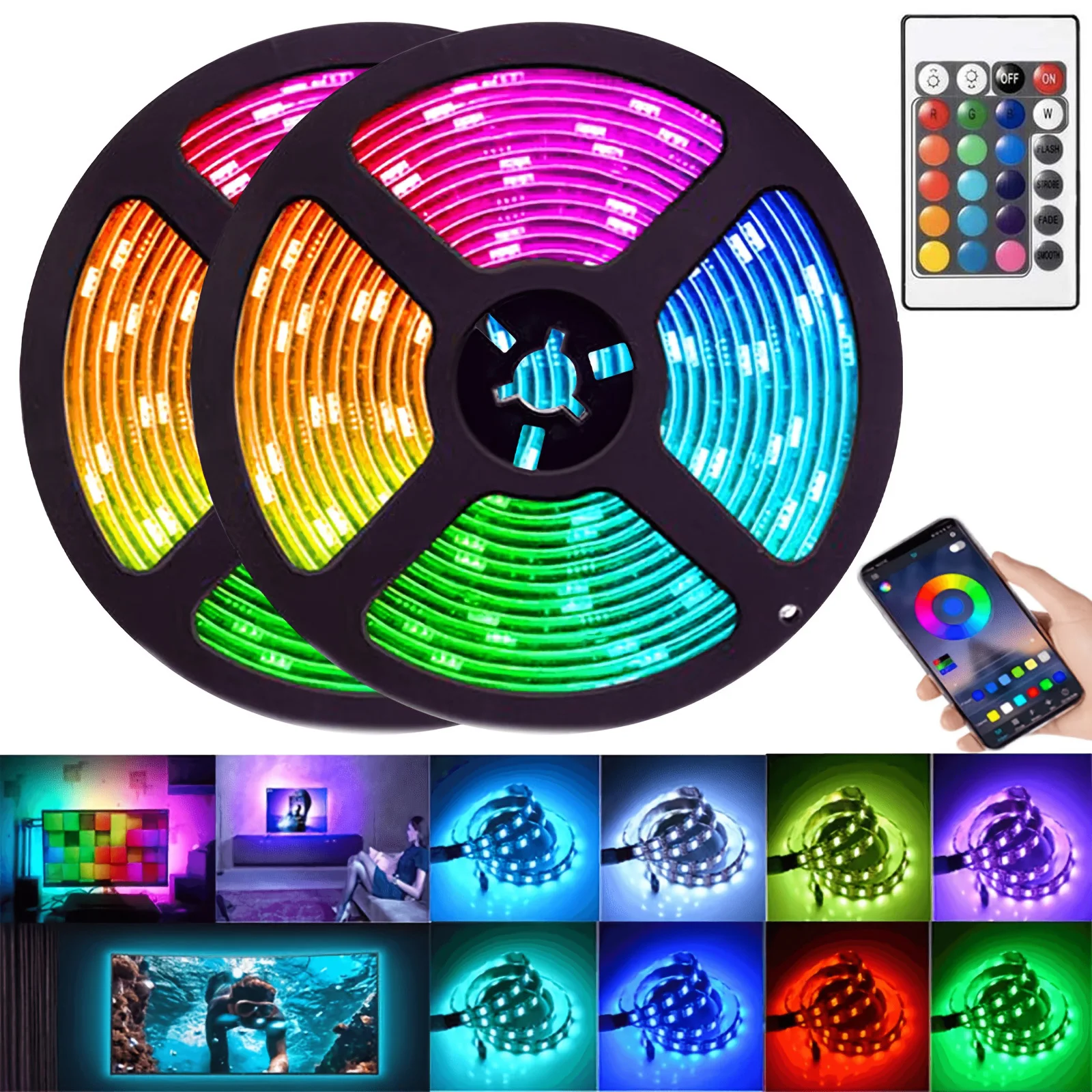 USB 5V RGB LED Strip Light SMD 5050 Backlight Diode APP Remote Control Music Sync Flexible Light for TV Gaming Room Decorations
USB 5V RGB LED Strip Light SMD 5050 Backlight Diode APP Remote Control Music Sync Flexible Light for TV Gaming Room Decorations
