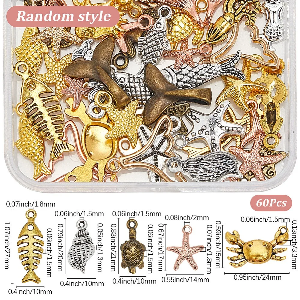 60Pcs Style Alloy Pendants Marine Animal Themes Mixed Color 12~28.5x8.5~23.5x1~6mm Hole: 1.2~3.5mm 60pcs/set
60Pcs Style Alloy Pendants Marine Animal Themes Mixed Color 12~28.5x8.5~23.5x1~6mm Hole: 1.2~3.5mm 60pcs/set