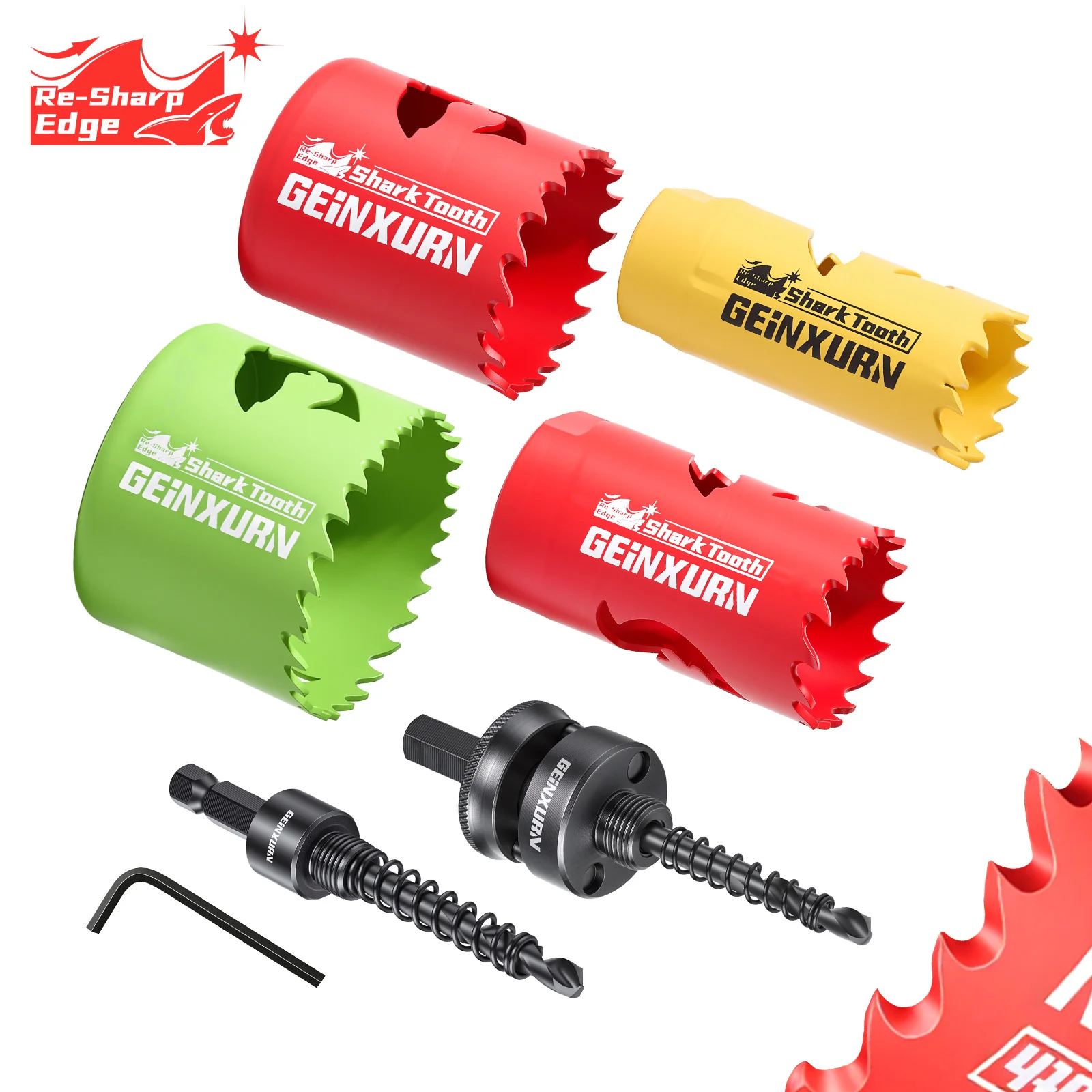 Geinxurn 6PCS Hole Saw Set( 7/8'',1-1/8'',1-1/2'',2-1/8''), with Big & Small Quick Change Arbor for Wood Metal
Geinxurn 6PCS Hole Saw Set( 7/8'',1-1/8'',1-1/2'',2-1/8''), with Big & Small Quick Change Arbor for Wood Metal