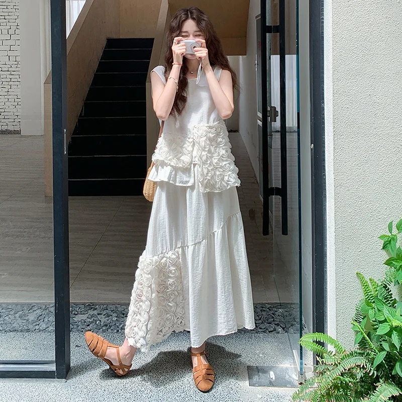 Off White 3D Rose Petal 2 Piece Set Women Sleeveless Tank Top and Long Skirt Dress Sets Casual Loose Summer Beach Outfit
Off White 3D Rose Petal 2 Piece Set Women Sleeveless Tank Top and Long Skirt Dress Sets Casual Loose Summer Beach Outfit