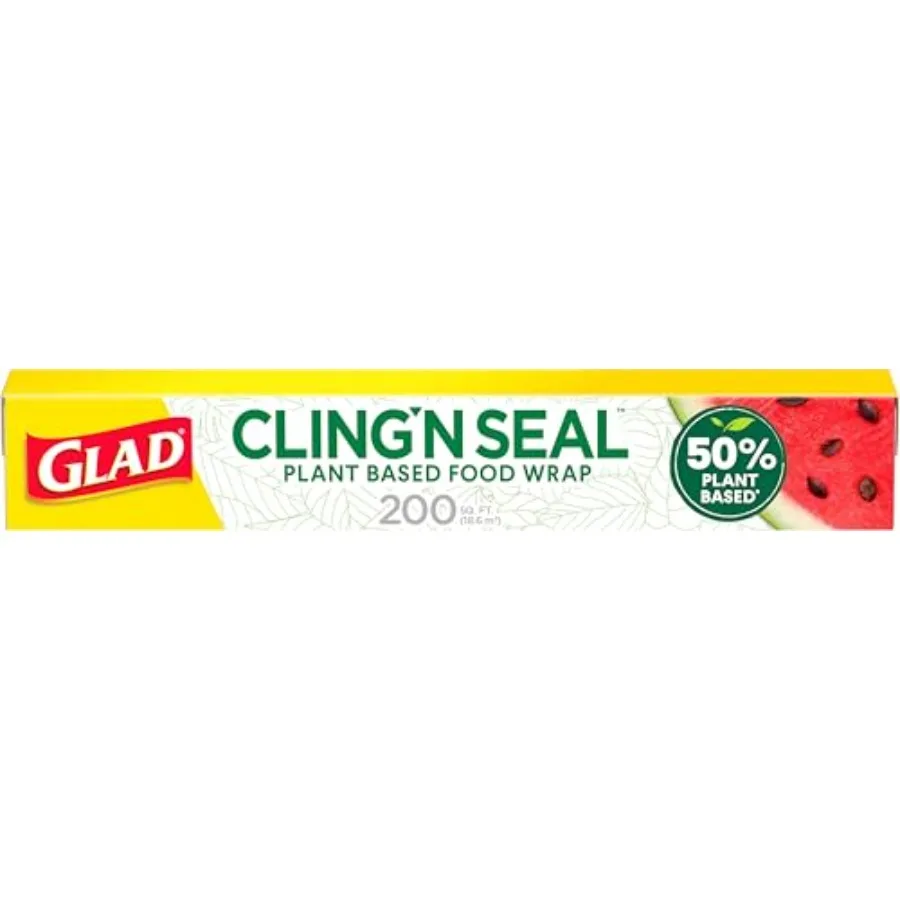 Glad 50% Plant Based Cling N Seal Plastic Wrap for Food, Airtight Seal, 200 Square Foot Roll Pack of 1
Glad 50% Plant Based Cling N Seal Plastic Wrap for Food, Airtight Seal, 200 Square Foot Roll Pack of 1