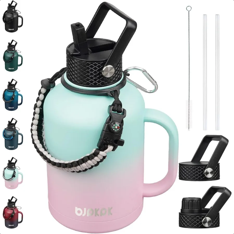 Large Insulated Water Bottles with Straw Lid Handle 50oz 64oz 87oz 128oz Water Bottle with 3 Lids and Paracord Strap Stainl Ste
Large Insulated Water Bottles with Straw Lid Handle 50oz 64oz 87oz 128oz Water Bottle with 3 Lids and Paracord Strap Stainl Ste