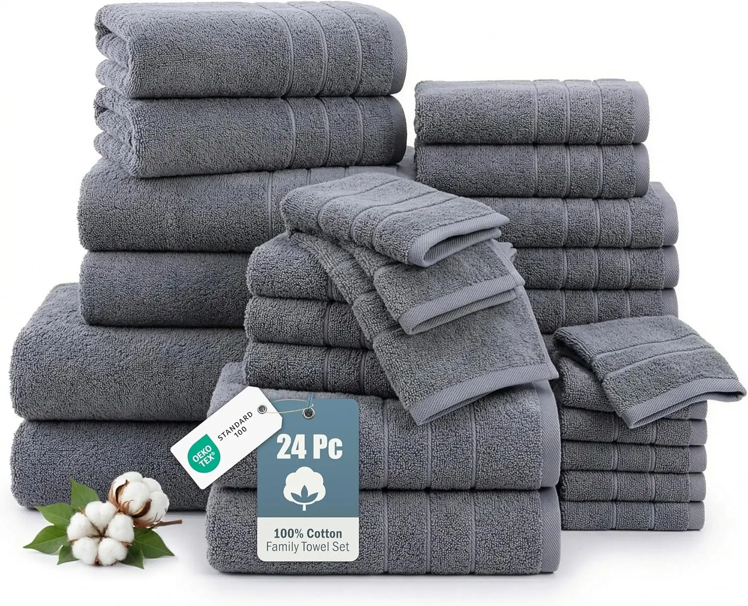 24-Piece Premium Towel Set - 100% Cotton, Hotel Spa Quality, Soft & Absorbent, Cool Grey
24-Piece Premium Towel Set - 100% Cotton, Hotel Spa Quality, Soft & Absorbent, Cool Grey