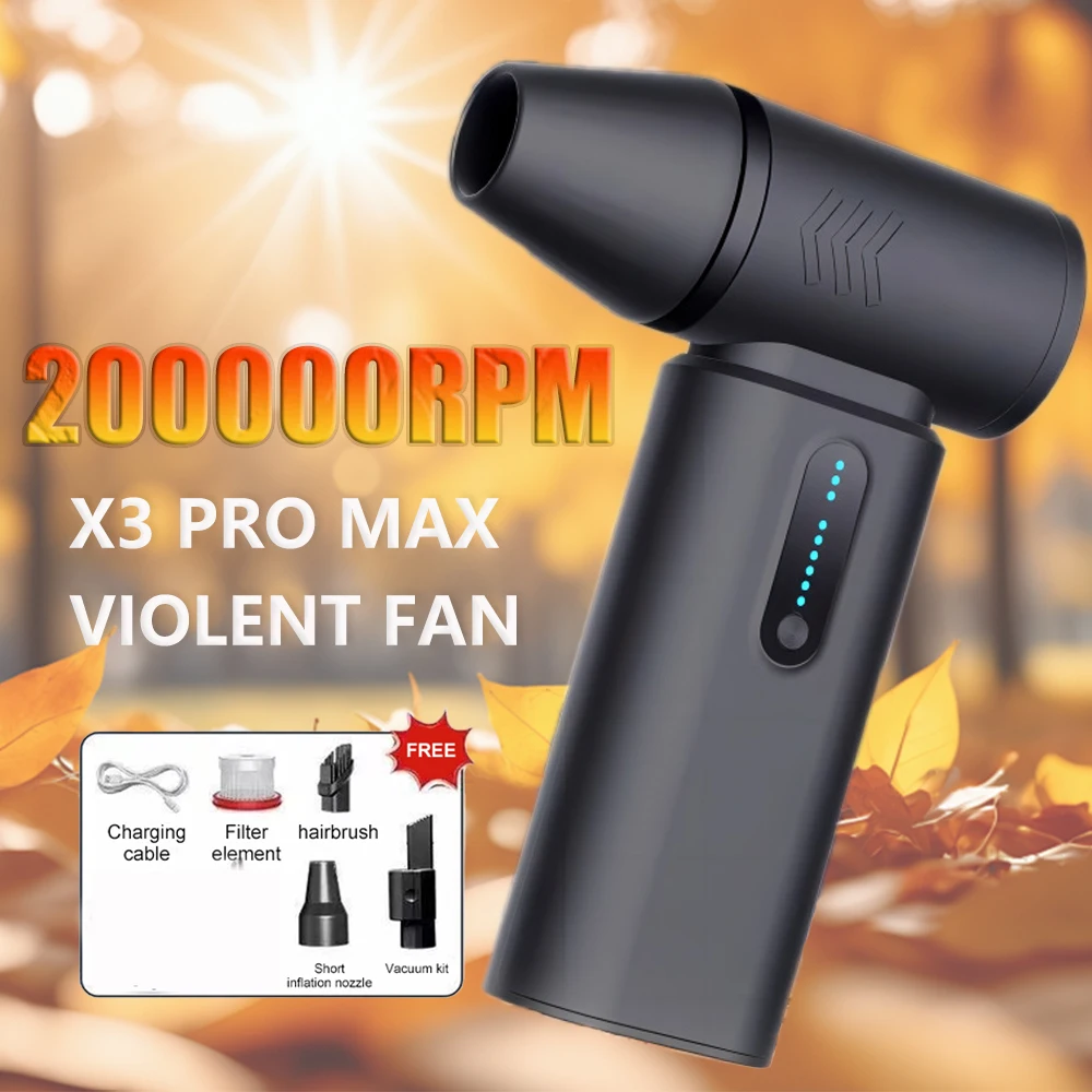 New 200000RPM Violent Turbo Blower 60m/s Electric Air Duster Mini Turbo Violent Fan Rechargeable Jetdry Blower Car Cleaning Tool
New 200000RPM Violent Turbo Blower 60m/s Electric Air Duster Mini Turbo Violent Fan Rechargeable Jetdry Blower Car Cleaning Tool