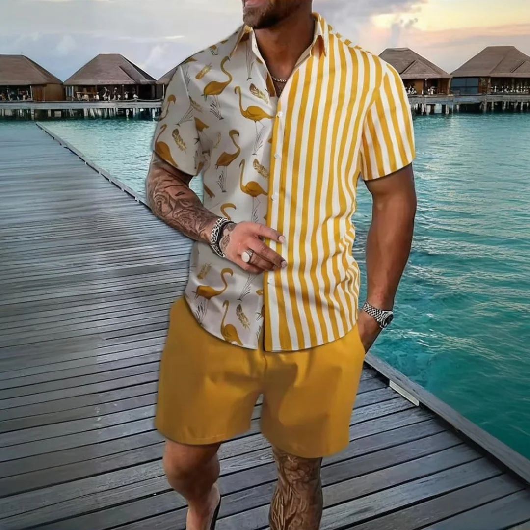 2025 Summer Men's Casual Shirt Shorts Set Hawaiian Fashion Short Sleeve Shirt Beach Party Two Piece Set Baroque Stripe Printed
2025 Summer Men's Casual Shirt Shorts Set Hawaiian Fashion Short Sleeve Shirt Beach Party Two Piece Set Baroque Stripe Printed