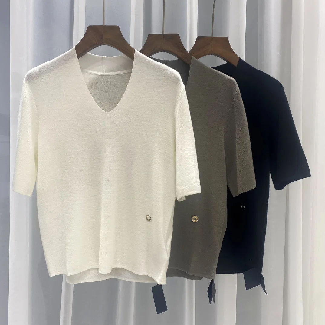 L Fashion P Simple Women's Tops New Wool Knitted Sweater V-neck Solid Color Short-sleeved Casual T-shirt
L Fashion P Simple Women's Tops New Wool Knitted Sweater V-neck Solid Color Short-sleeved Casual T-shirt