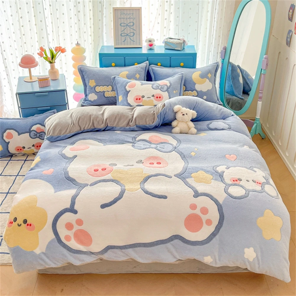 Winter Milk Velvet Four-Piece Set Thickened Warm Coral Fleece Duvet Cover Bed Sheet Pillowcase Bedroom Decor Queen Bedding Set
Winter Milk Velvet Four-Piece Set Thickened Warm Coral Fleece Duvet Cover Bed Sheet Pillowcase Bedroom Decor Queen Bedding Set