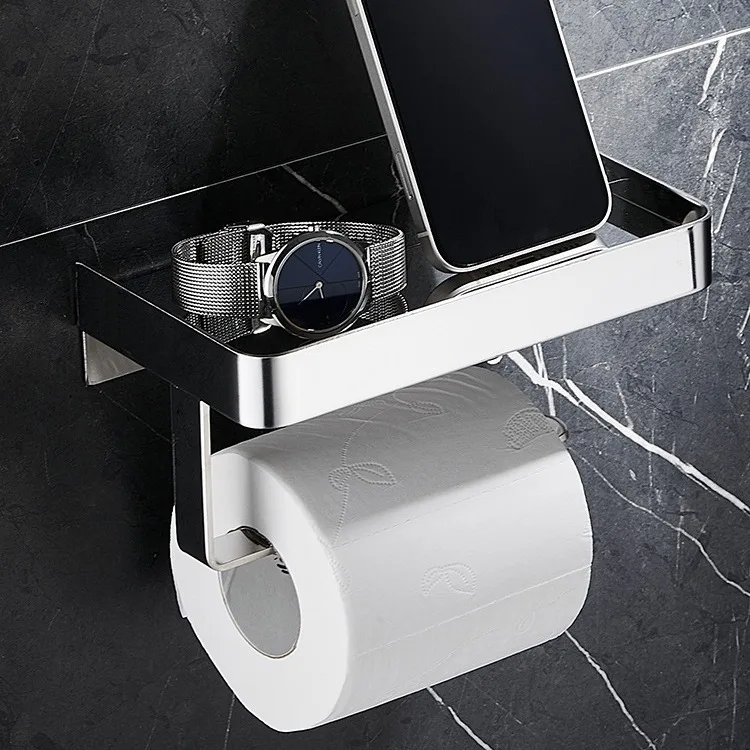 304 Stainless Steel Toilet Paper Holder Wall Mounted Punch Design Bathroom Tissue Rack with Phone Storage Shelf
304 Stainless Steel Toilet Paper Holder Wall Mounted Punch Design Bathroom Tissue Rack with Phone Storage Shelf