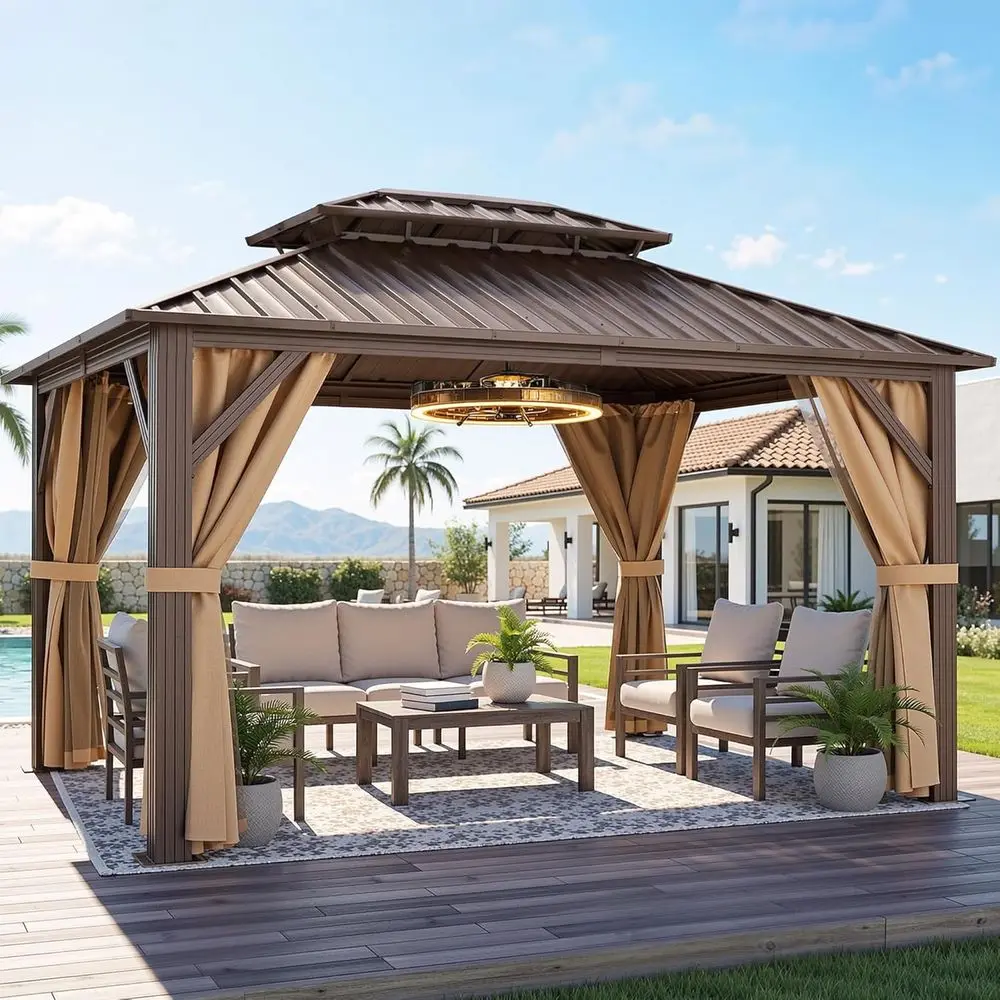 9x11T Hardtop Gazebo Double Roo w/Netting and Curtains, Outdoor Gazebo Permanent Galvanized Iron Steel Gazebo or Patio, Backyard
9x11T Hardtop Gazebo Double Roo w/Netting and Curtains, Outdoor Gazebo Permanent Galvanized Iron Steel Gazebo or Patio, Backyard