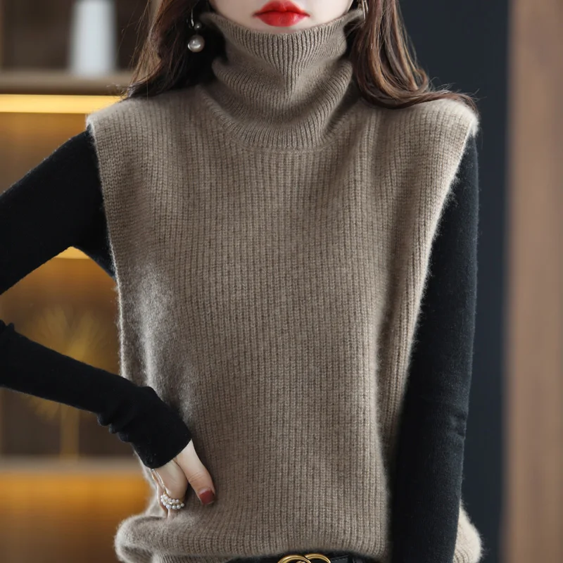 New Women's Wool Turtleneck Sweater 100% Pure Wool Vest Spring Autumn Loose Knit Sleeveless Pullover Women's Vest Waistcoat Hot
New Women's Wool Turtleneck Sweater 100% Pure Wool Vest Spring Autumn Loose Knit Sleeveless Pullover Women's Vest Waistcoat Hot