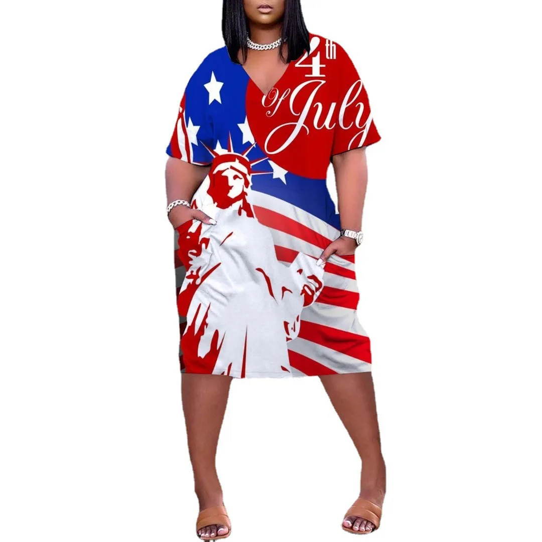 Платье-миди женское свободного кроя с цифровым принтом и V-образным вырезом
Платье-миди женское свободного кроя с цифровым принтом и V-образным вырезом