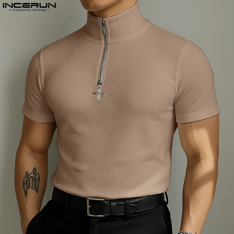INCERUN Men T Shirt Solid Turtleneck Short Sleeve Zipper Male Tee Tops Skinny Summer 2025 Fashion Casual Men Clothing Streetwear
INCERUN Men T Shirt Solid Turtleneck Short Sleeve Zipper Male Tee Tops Skinny Summer 2025 Fashion Casual Men Clothing Streetwear
