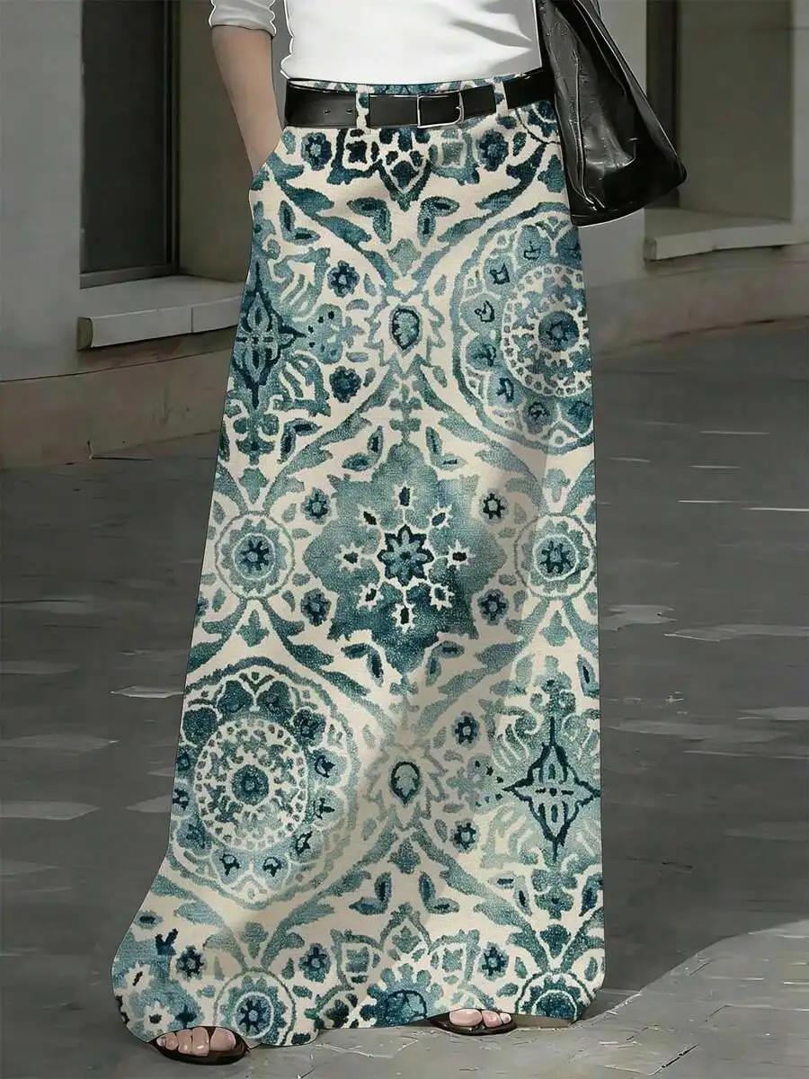 Blue And Cream Floral Pattern Womens Midi Skirt Straight Cut Knit Fabric With Pockets Casual Vacation Style
Blue And Cream Floral Pattern Womens Midi Skirt Straight Cut Knit Fabric With Pockets Casual Vacation Style