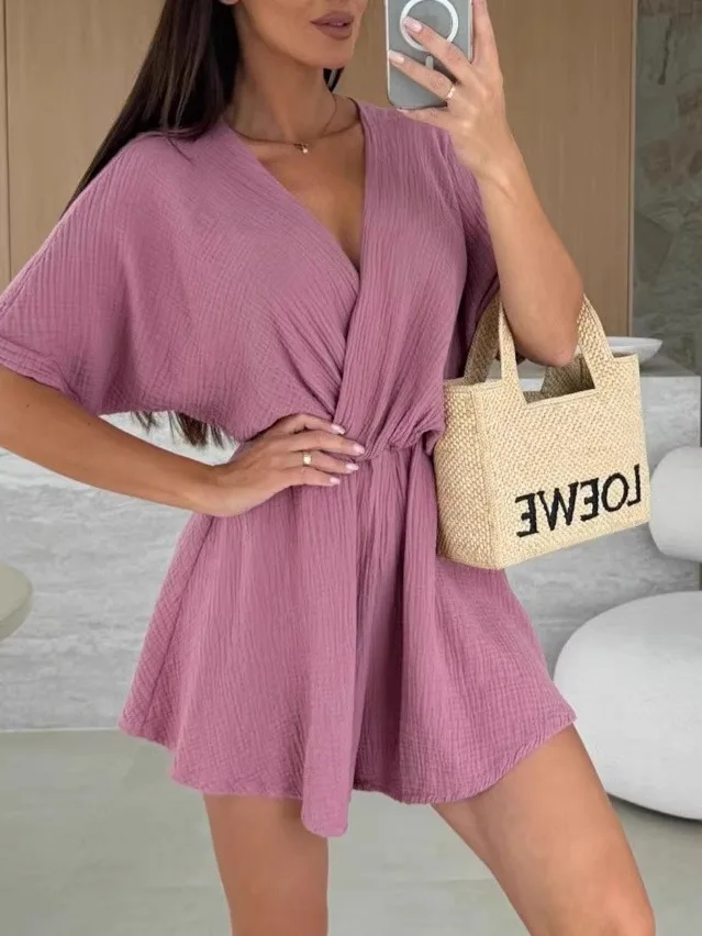 Sexy Loose Fit Casual Short Sleeve Shorts Women's plus Size High Waist Slimming Waist Cinching Jumpsuit Pants
Sexy Loose Fit Casual Short Sleeve Shorts Women's plus Size High Waist Slimming Waist Cinching Jumpsuit Pants