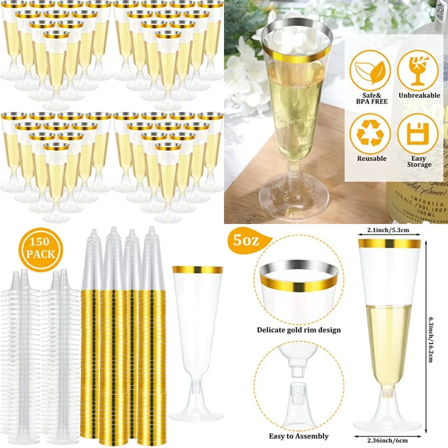 150 Pcs Champagne Flutes 5 Oz Plastic Disposable Champagne Flutes Crystal Wine Glasses Reusable Plastic Cocktail Cups for Weddi
150 Pcs Champagne Flutes 5 Oz Plastic Disposable Champagne Flutes Crystal Wine Glasses Reusable Plastic Cocktail Cups for Weddi