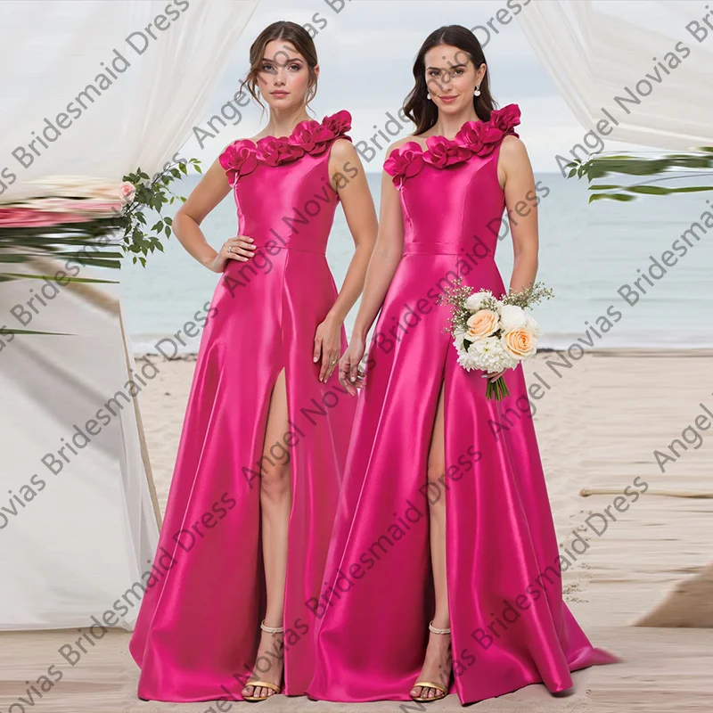 Customized Long A Line Fuchsia Satin Bridesmaid Dresses with Slit Wedding Party Maid Of Honor Dress Robes Invitee Mariage
Customized Long A Line Fuchsia Satin Bridesmaid Dresses with Slit Wedding Party Maid Of Honor Dress Robes Invitee Mariage
