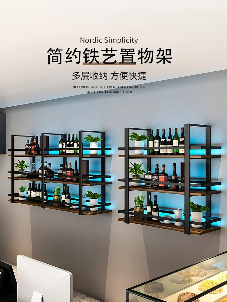 Simple wrought iron rack bar counter wall wine rack wall hanging multi-layer dining bar against the wall luminous red display
Simple wrought iron rack bar counter wall wine rack wall hanging multi-layer dining bar against the wall luminous red display