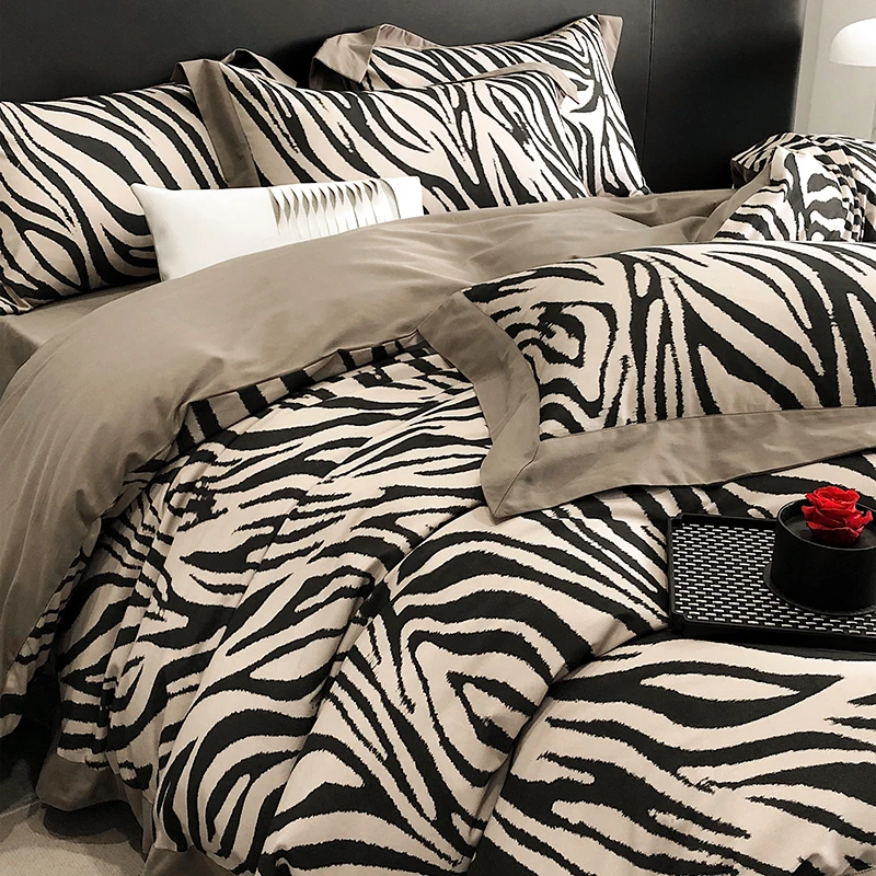 Light Luxury Retro Zebra Pattern Brushed Bed 4pcs Set 100S Long-staple Cotton Autumn and Spring Thickened Satin Bedding Set
Light Luxury Retro Zebra Pattern Brushed Bed 4pcs Set 100S Long-staple Cotton Autumn and Spring Thickened Satin Bedding Set