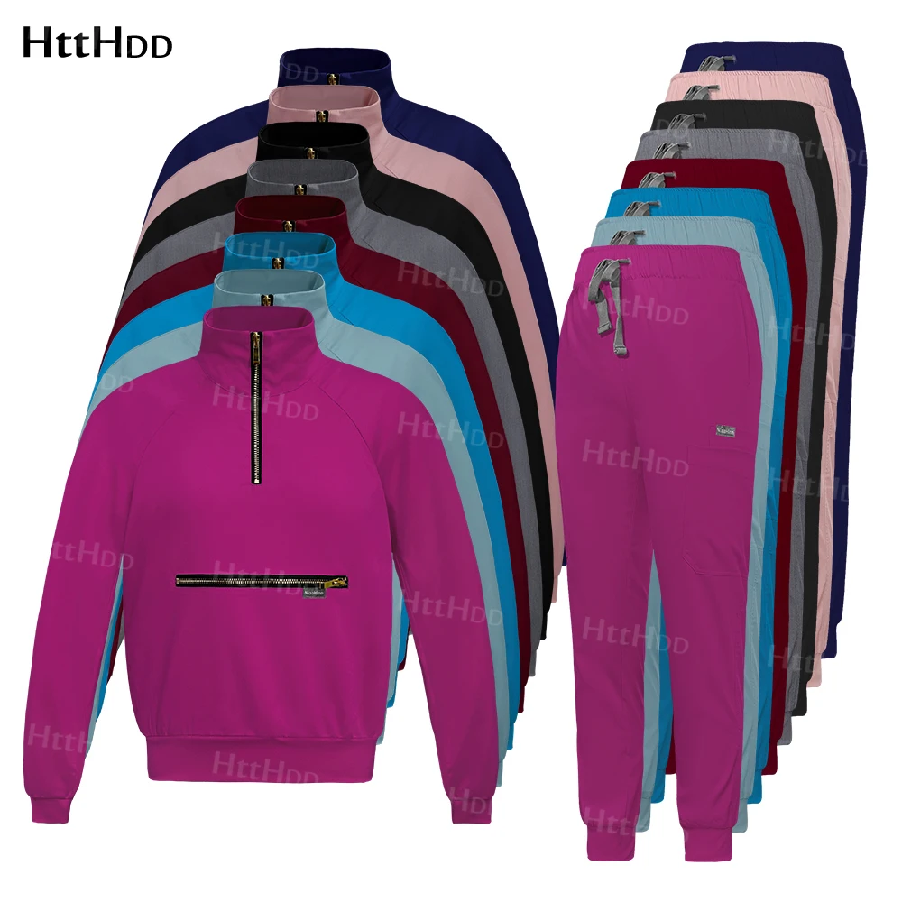 Women's Medical Uniform Nursing Accessories Long Sleeved Zippered Neckline Top Jogging Pants Set Beauty Uniform Beautician Scrub
Women's Medical Uniform Nursing Accessories Long Sleeved Zippered Neckline Top Jogging Pants Set Beauty Uniform Beautician Scrub