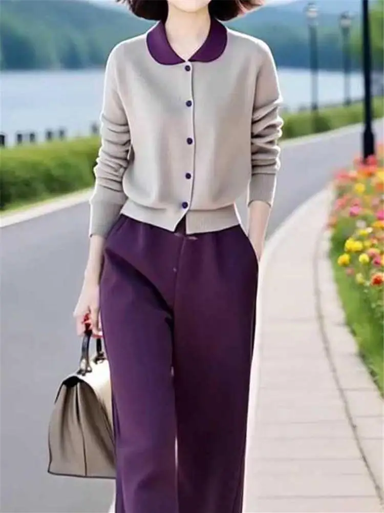 Spring Autumn Mommy Style Color Block Collar Sweatshirt Set Youthful Elegant Pants Trendy Two Piece Set Women
Spring Autumn Mommy Style Color Block Collar Sweatshirt Set Youthful Elegant Pants Trendy Two Piece Set Women
