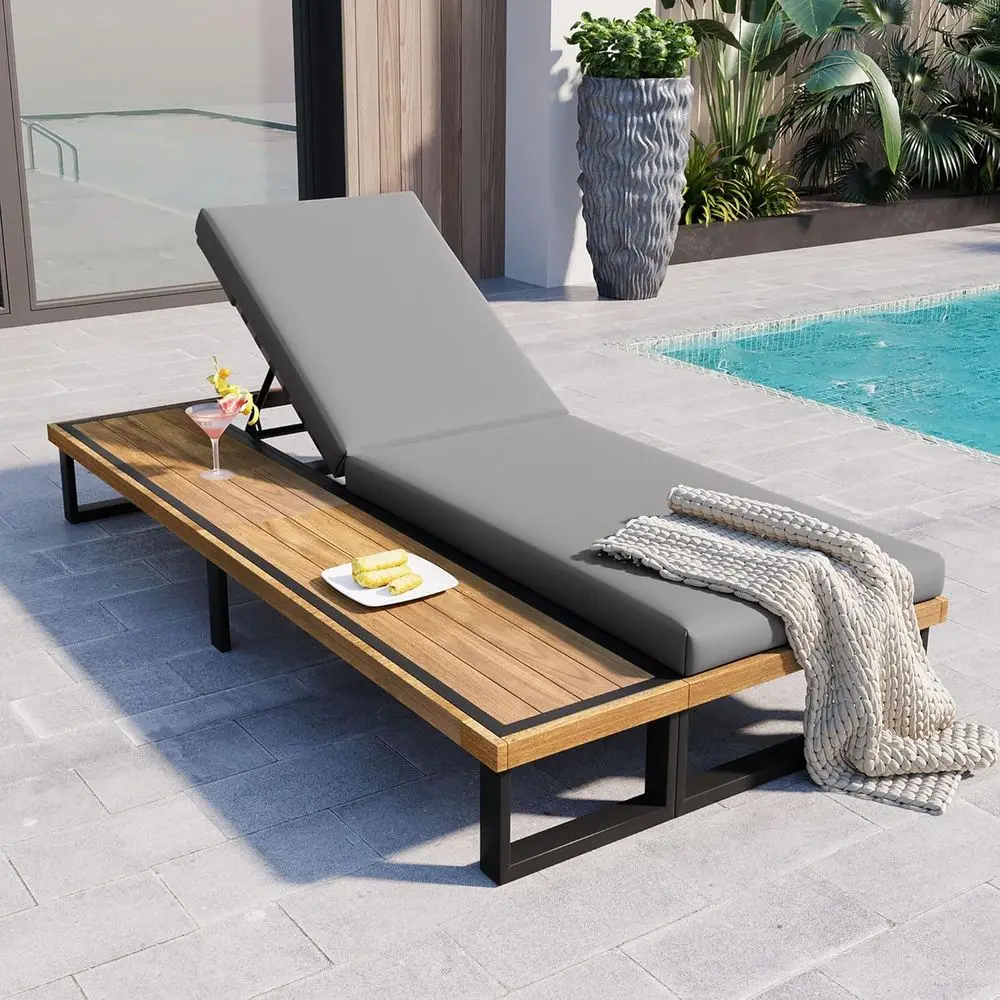 Sleek Outdoor Patio Chaise Lounge with 5-Position Adjustable Backrest and Wood Side Table, All-weather Lounge Chair Reclining wi
Sleek Outdoor Patio Chaise Lounge with 5-Position Adjustable Backrest and Wood Side Table, All-weather Lounge Chair Reclining wi
