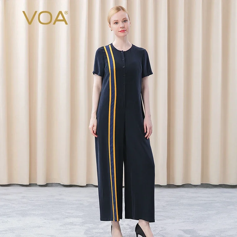 VOA 2022 Summer Fashion Silk Striped Loose Jumpsuits for Women KE263 O-Neck High Quality Luxury Short Sleeves Wide Leg Pants
VOA 2022 Summer Fashion Silk Striped Loose Jumpsuits for Women KE263 O-Neck High Quality Luxury Short Sleeves Wide Leg Pants
