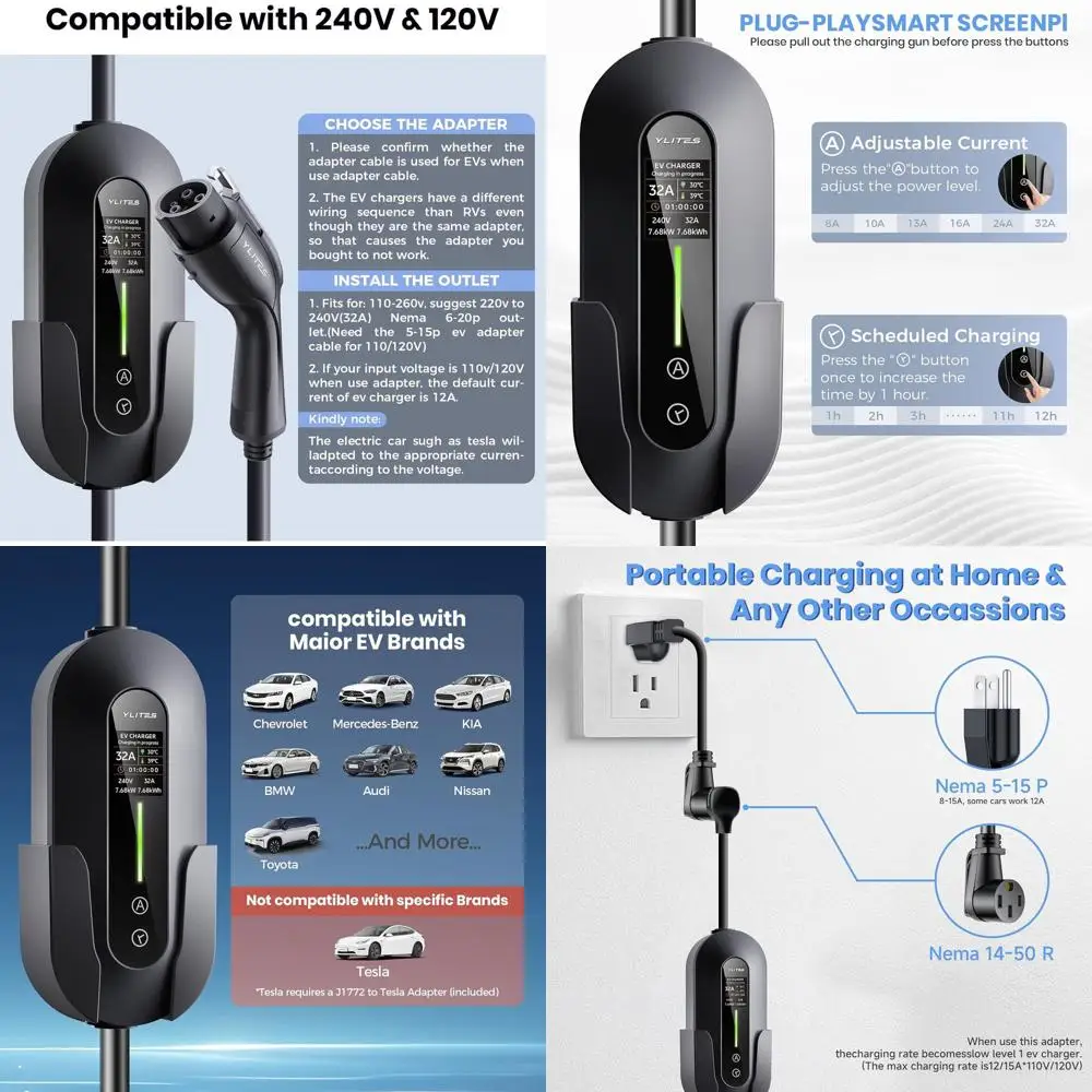 Портативное зарядное устройство для электромобилей уровня 32 А (7,68 кВт, кабель 240 В, 25 футов), быстрая зарядка, поддержка уровня 1 и 2, вилка NEMA 14-50 и 110 В NEMA 5-1
Портативное зарядное устройство для электромобилей уровня 32 А (7,68 кВт, кабель 240 В, 25 футов), быстрая зарядка, поддержка уровня 1 и 2, вилка NEMA 14-50 и 110 В NEMA 5-1