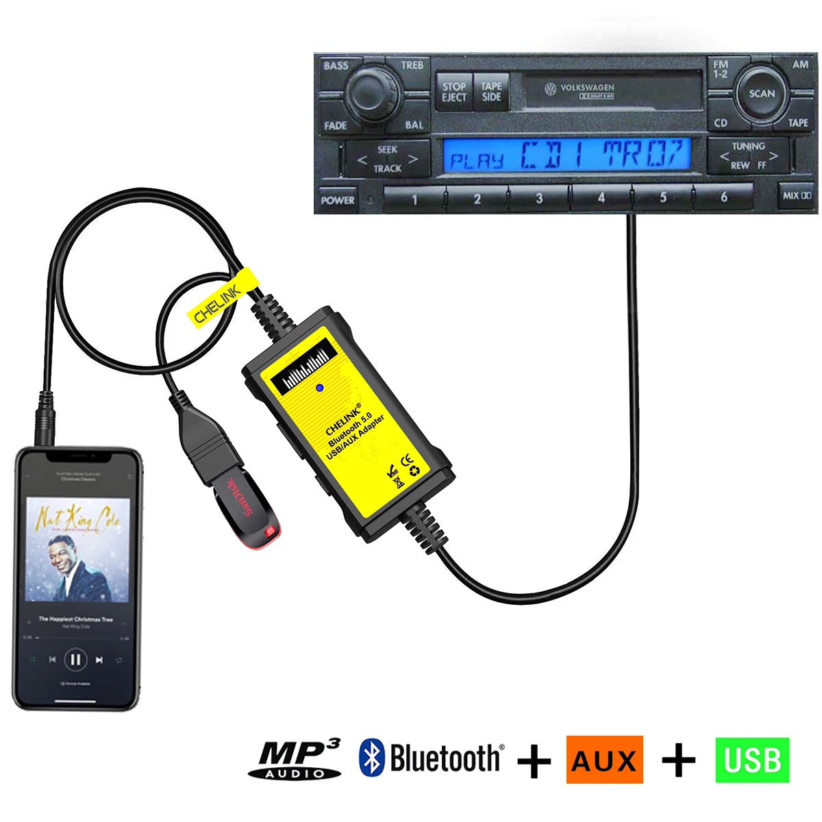 CHELINK Car Audio USB and AUX Bluetooth Adapter with Microphone 8 Pin Connector Music CD Changer for VW
CHELINK Car Audio USB and AUX Bluetooth Adapter with Microphone 8 Pin Connector Music CD Changer for VW