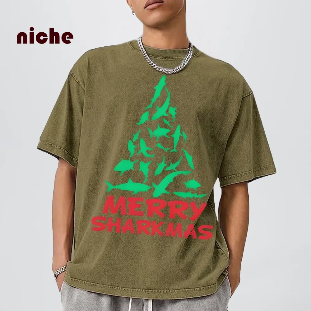 Christmas Tree Letter Print T-Shirt Washed Cotton High Quality Round Neck Pullover Shoulder Down Fashion Trend New Short Sleeves
Christmas Tree Letter Print T-Shirt Washed Cotton High Quality Round Neck Pullover Shoulder Down Fashion Trend New Short Sleeves