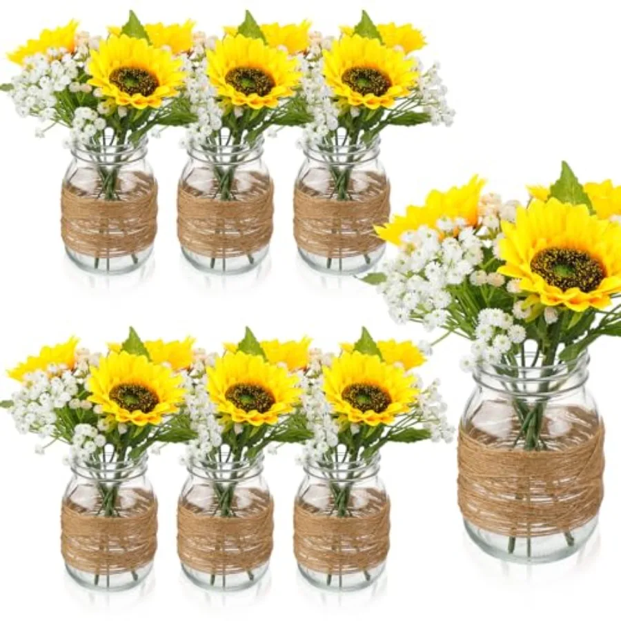 Pcs/ 6 Set Mason Jar Table Centerpiece Mason Jar Vases Faux Floral with Rope Boho Rustic Flower Table Decoration for Reception
Pcs/ 6 Set Mason Jar Table Centerpiece Mason Jar Vases Faux Floral with Rope Boho Rustic Flower Table Decoration for Reception