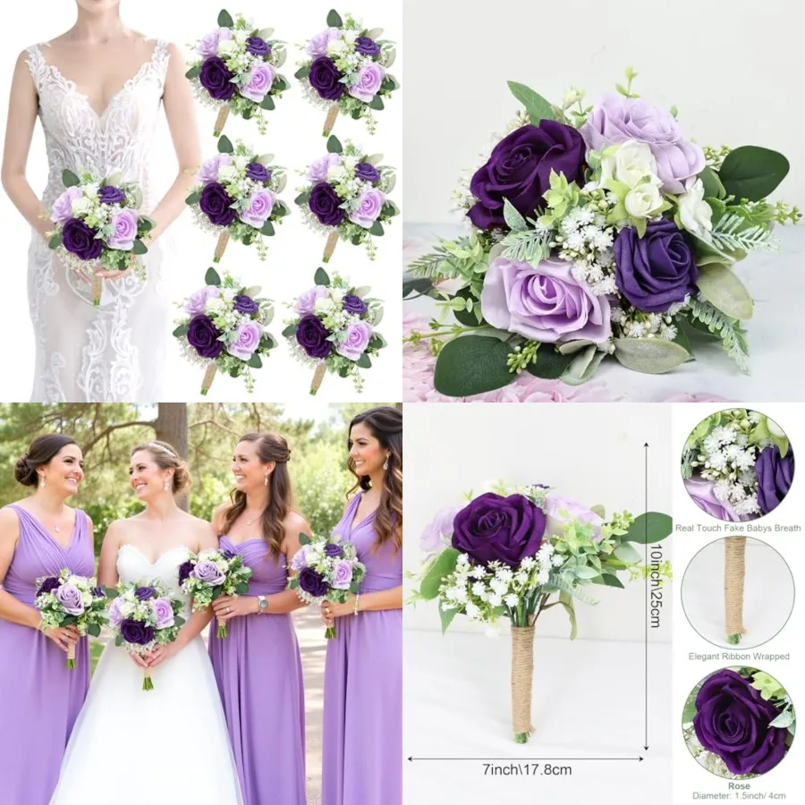 Bridesmaids Bouquets Set of 6 - 7 Inch Artificial Flowers Bridesmaid Bouquet for Wedding Pre-Made Rustic Rose Small Floral Bouq
Bridesmaids Bouquets Set of 6 - 7 Inch Artificial Flowers Bridesmaid Bouquet for Wedding Pre-Made Rustic Rose Small Floral Bouq