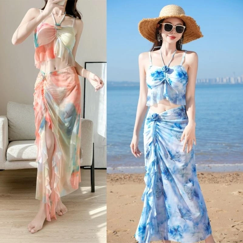 E8BF Women Bathing Suit Flower Print Swimwear 3Pcs Split Swimsuit with Beach Skirt Backless Swimming Costume Bikinis Set
E8BF Women Bathing Suit Flower Print Swimwear 3Pcs Split Swimsuit with Beach Skirt Backless Swimming Costume Bikinis Set