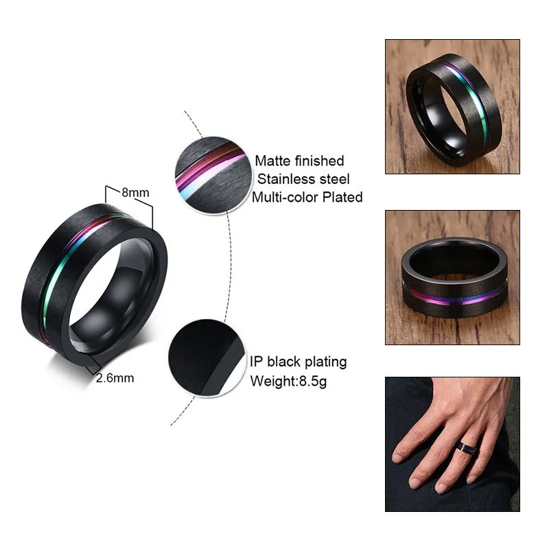 Vnox Black Stainless Steel Men's Ring with Rainbow Design Fashionable Jewelry Accessory Basic Style
Vnox Black Stainless Steel Men's Ring with Rainbow Design Fashionable Jewelry Accessory Basic Style
