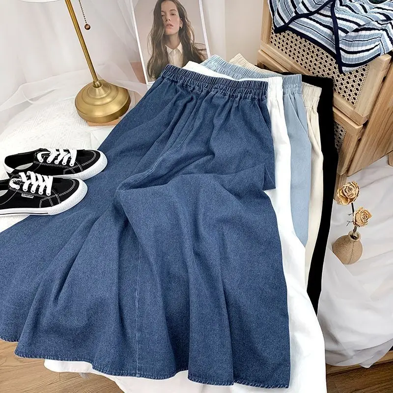 Slimming plus Size Japanese Style Drapey Denim Midi Skirt Women's Loose A-Line Umbrella Skirt Cover Hip Casual High Waist
Slimming plus Size Japanese Style Drapey Denim Midi Skirt Women's Loose A-Line Umbrella Skirt Cover Hip Casual High Waist