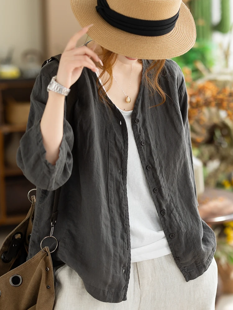 Kyu Linen Lazy Sle Open Cardigan Women's V-ne Single Button Loose Slimming Seven-quarter Sve irt Casual Faion
Kyu Linen Lazy Sle Open Cardigan Women's V-ne Single Button Loose Slimming Seven-quarter Sve irt Casual Faion