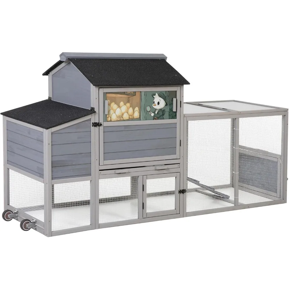 82" Large Wooden Chicken Coop, Outdoor Rabbit Hutch with Wheels, Sunshine Board, Asphalt Roof, Ramp, Openable Top 
82" Large Wooden Chicken Coop, Outdoor Rabbit Hutch with Wheels, Sunshine Board, Asphalt Roof, Ramp, Openable Top