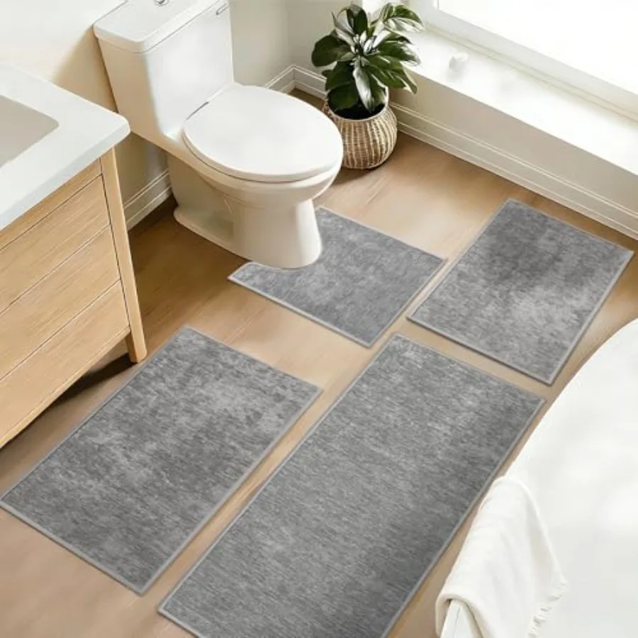 Gray Bathroom Rugs Sets 4 Pcs Ultra Thin Bath Mat with Toilet Rug - Non Slip Quick Dry Absorbent Machine Washable - Bath Runner
Gray Bathroom Rugs Sets 4 Pcs Ultra Thin Bath Mat with Toilet Rug - Non Slip Quick Dry Absorbent Machine Washable - Bath Runner