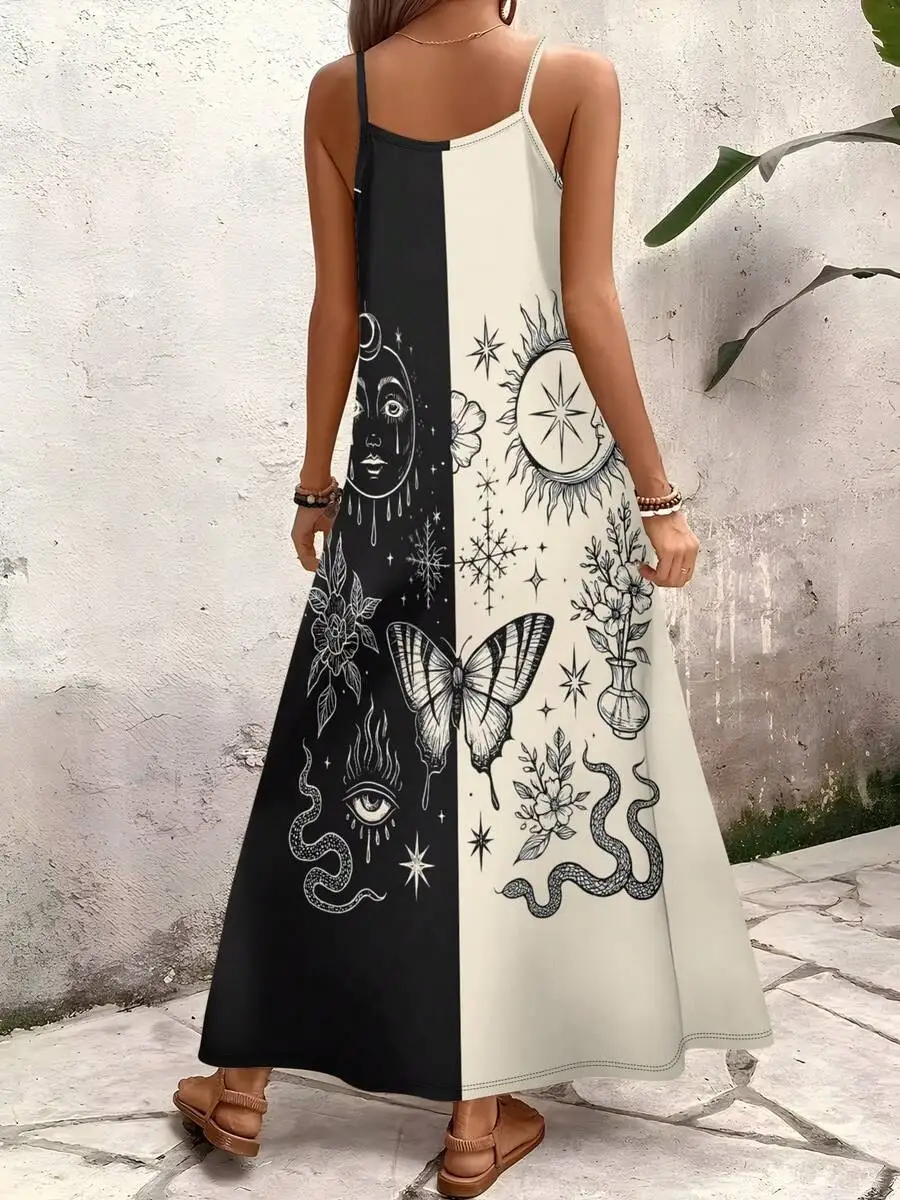 Black And White Mystical Totem Print Sleeveless Cami Maxi Dress For Women Summer Casual Boho Style
Black And White Mystical Totem Print Sleeveless Cami Maxi Dress For Women Summer Casual Boho Style