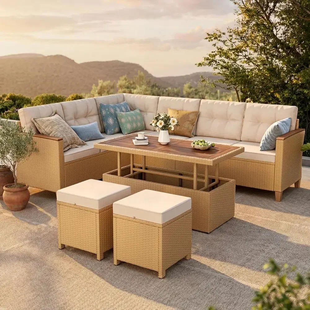 8-Piece Outdoor Wicker Patio Sectional Set with Chaise Lounge and Ottomans
8-Piece Outdoor Wicker Patio Sectional Set with Chaise Lounge and Ottomans