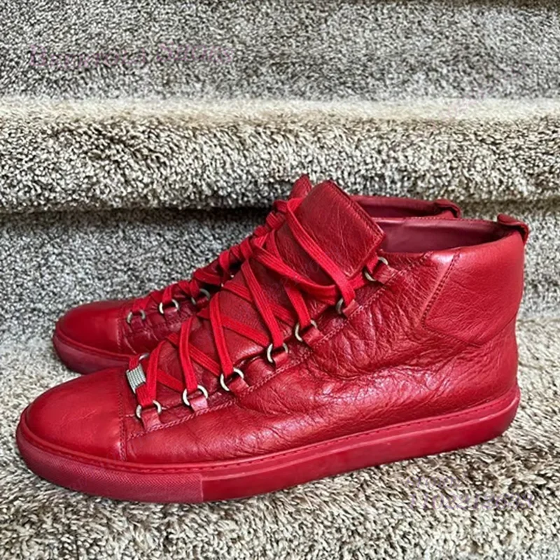Red Solid Lace Up Pleated Sneakers Men Ankle High Blue Suede Sneakers Grey Leather Flats Women Silver Metallic Round Casual Shoe
Red Solid Lace Up Pleated Sneakers Men Ankle High Blue Suede Sneakers Grey Leather Flats Women Silver Metallic Round Casual Shoe