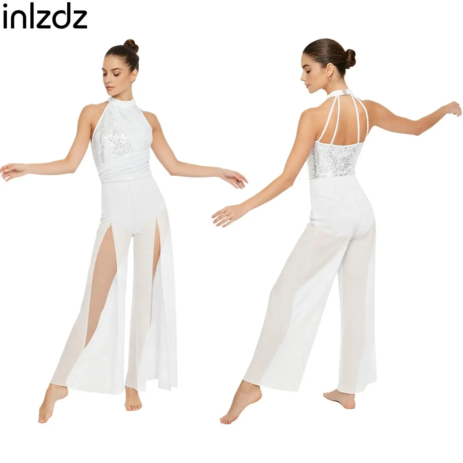 Women Lyrical Modern Dance Bodysuit Sleeveless Sequin Bodice Strappy Back Mesh Split Wide Leg Jumpsuit Jazz Latin Dancewear
Women Lyrical Modern Dance Bodysuit Sleeveless Sequin Bodice Strappy Back Mesh Split Wide Leg Jumpsuit Jazz Latin Dancewear